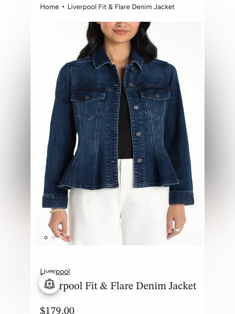 Sz L⭐️NWT Liverpool Seedling Peplum Denim Trucker Jean Jacket PTP 21”